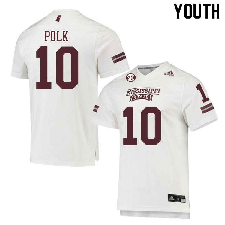 Youth #10 Makai Polk Mississippi State Bulldogs College Football Jerseys Sale-White - Click Image to Close